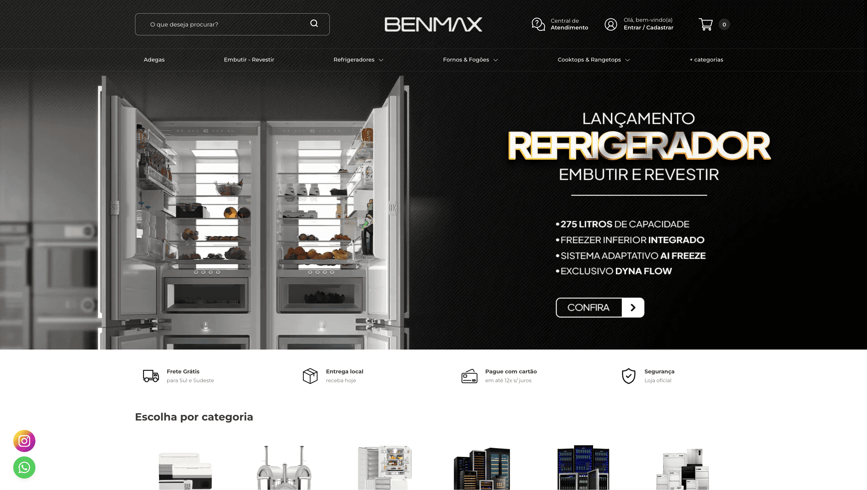 Loja Benmax rodando na plataforma